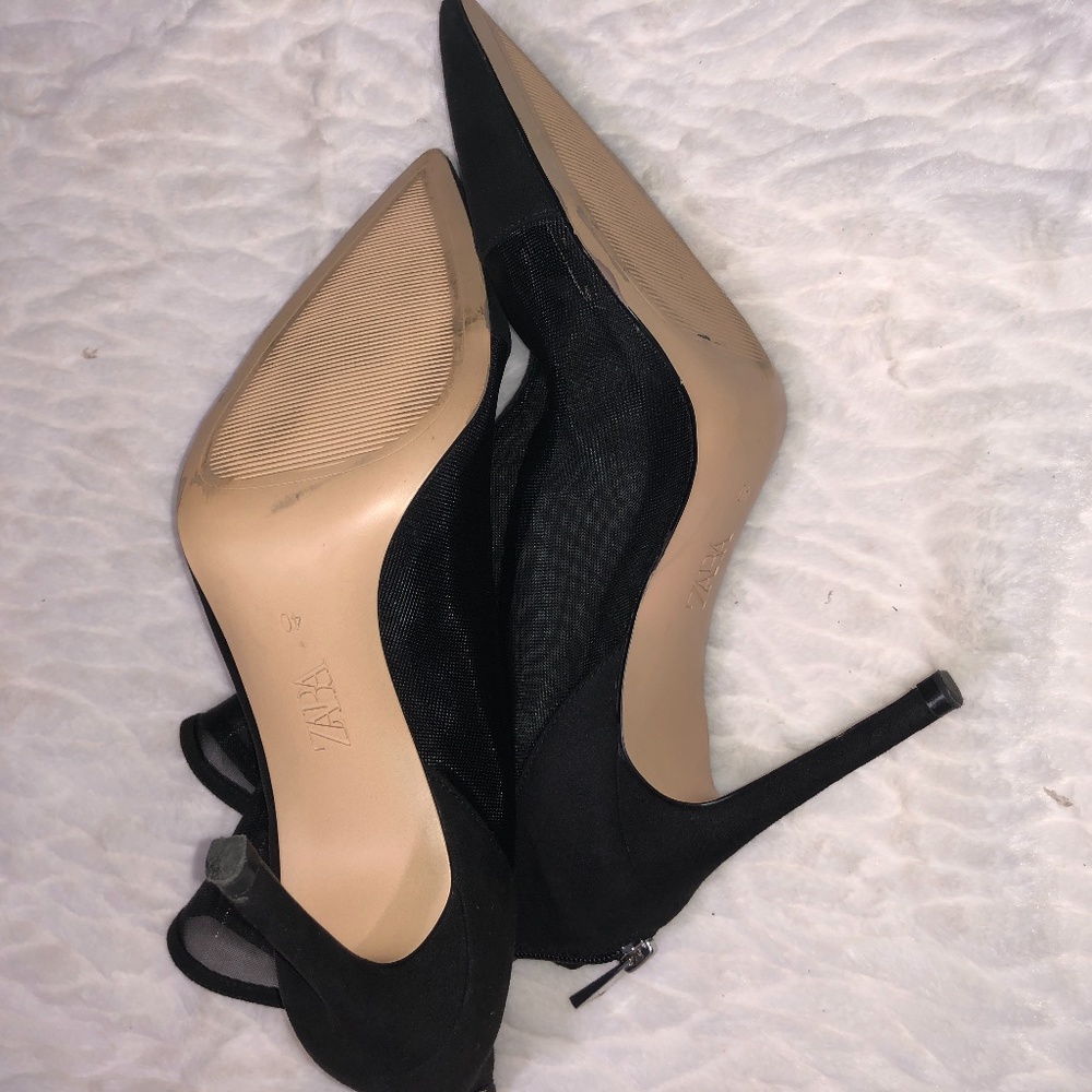 Zara Black Mesh Pointed Toe High Heel Ankle Boots. - Picture 14 of 14